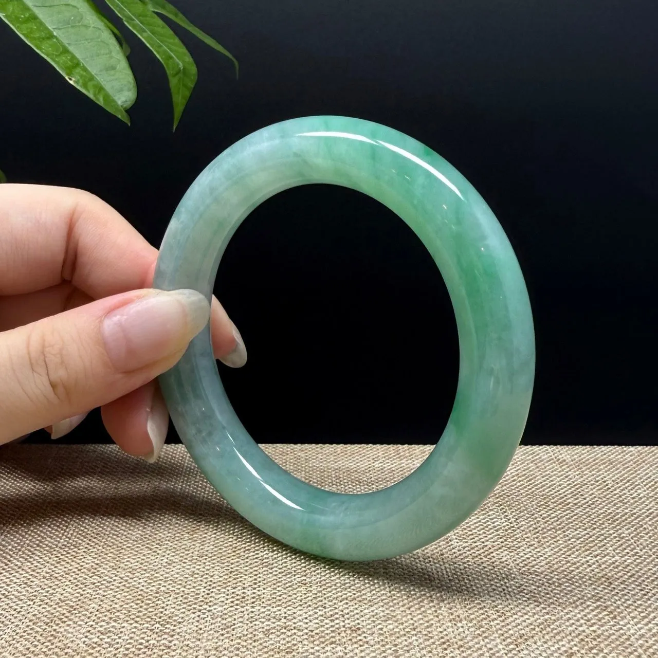 Genuine Burmese Icy Green Jade Jadeite Bangle Bracelet ( 56.7mm )