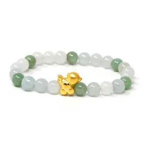 Genuine High-quality Jade Jadeite Bracelet Bangle with 24k Yellow Gold Chicken Charm #426