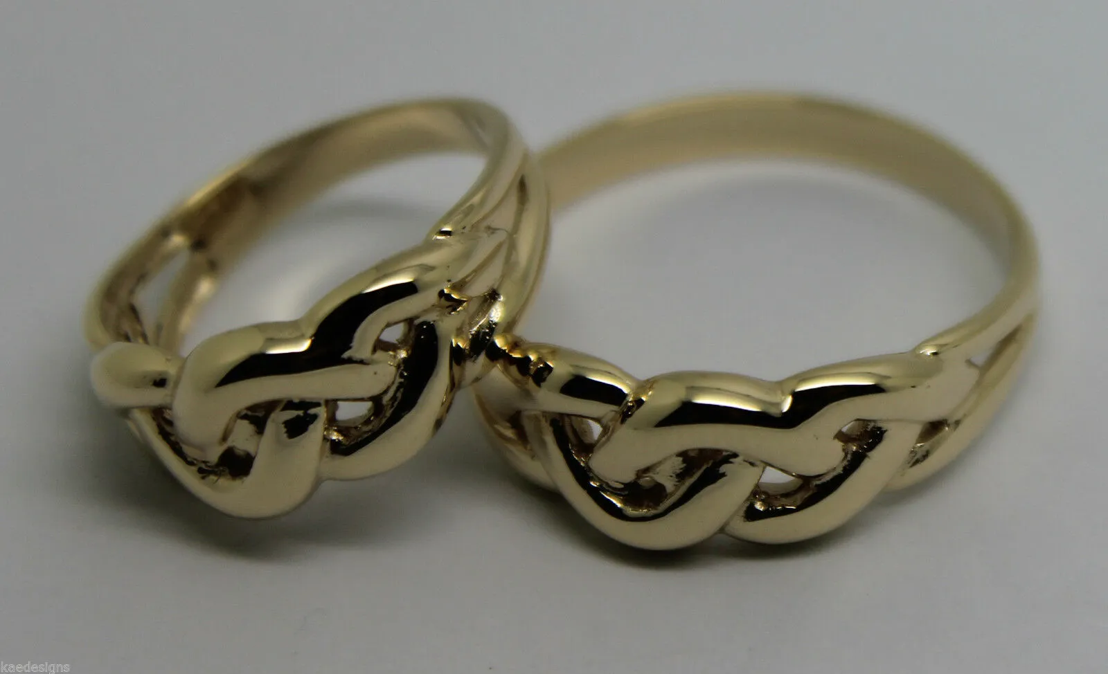 Genuine His & Hers Set Solid 9ct 9K Yellow Gold Celtic Weave Wedding Couple Bands Rings