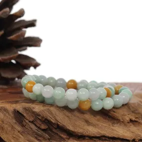 Genuine Jadeite Jade Round Multiple Colors Beads Bracelet ( 7.5 mm)