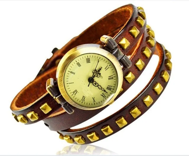 Genuine Leather Bracelet  Watch Women wristwatch women Retro Vintage Watch Large Wrap punk sqare band Dropshipping