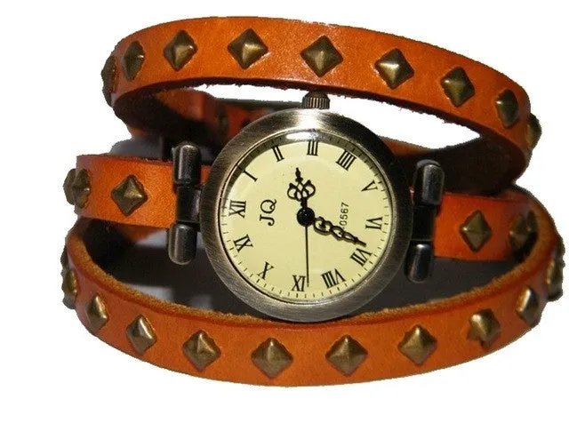 Genuine Leather Bracelet  Watch Women wristwatch women Retro Vintage Watch Large Wrap punk sqare band Dropshipping