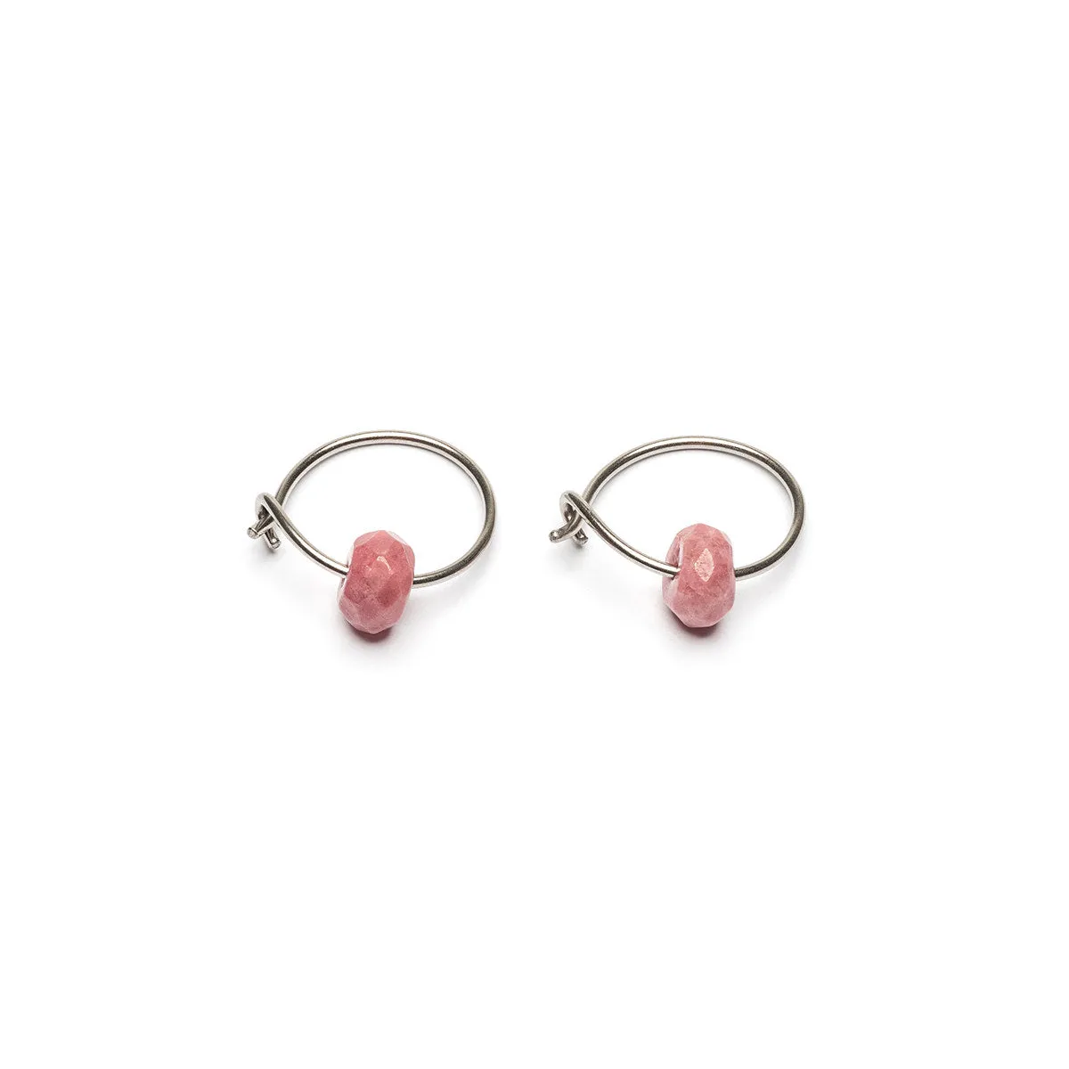 Genuine Rhodonite Niobium Hoop Earrings