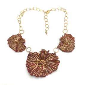 Gilded Red Cosmos Triple Flower Necklace