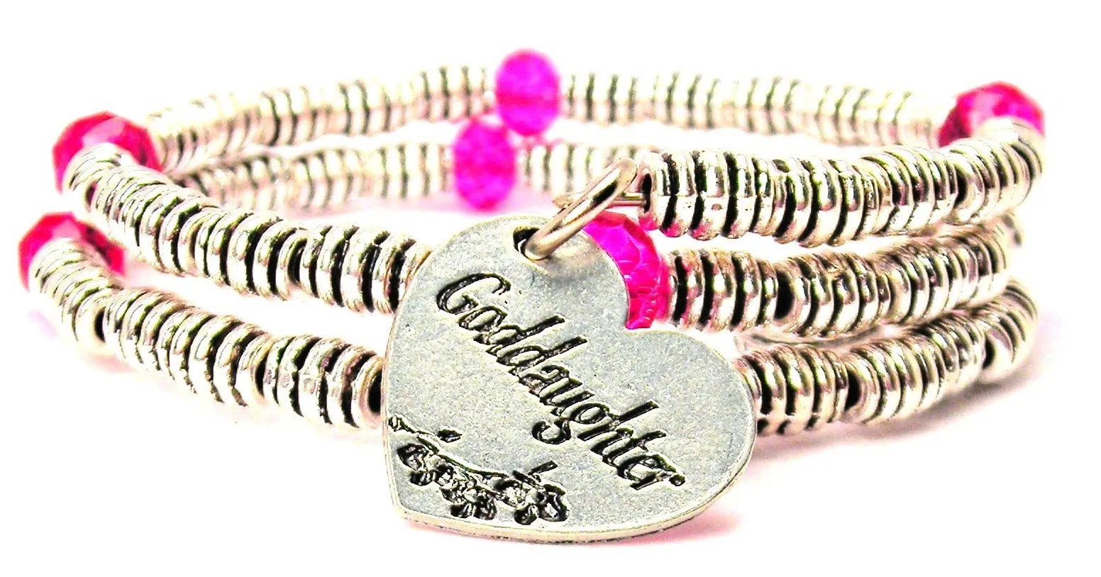 Goddaughter Heart Curly Coil Wrap Style Bangle Bracelet