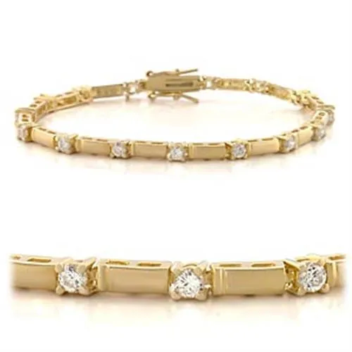 Gold Brass Bracelet with AAA Grade CZ in Clear for Women Style 47404