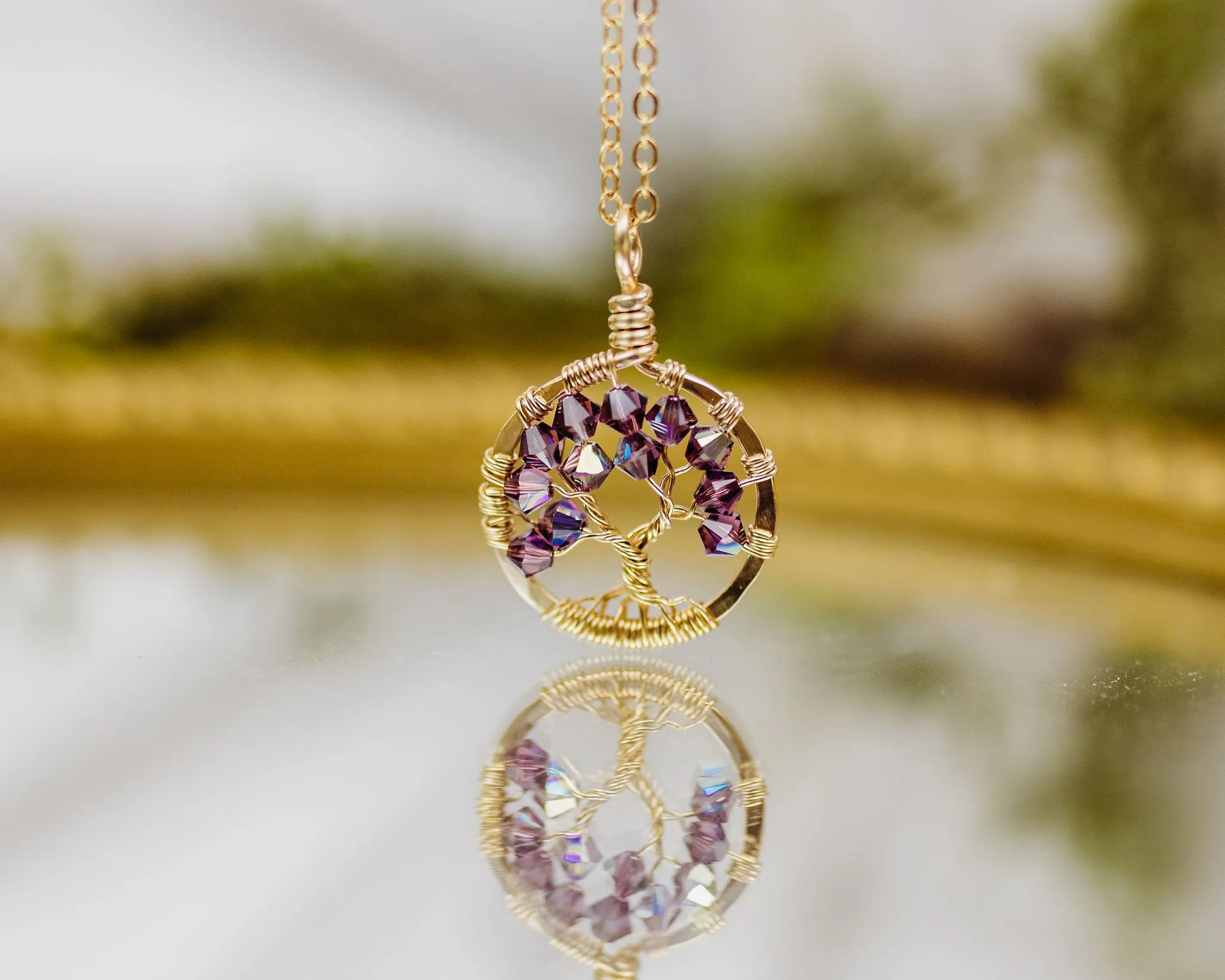 Gold Citrine Tree of Life Crystal Necklace (November)