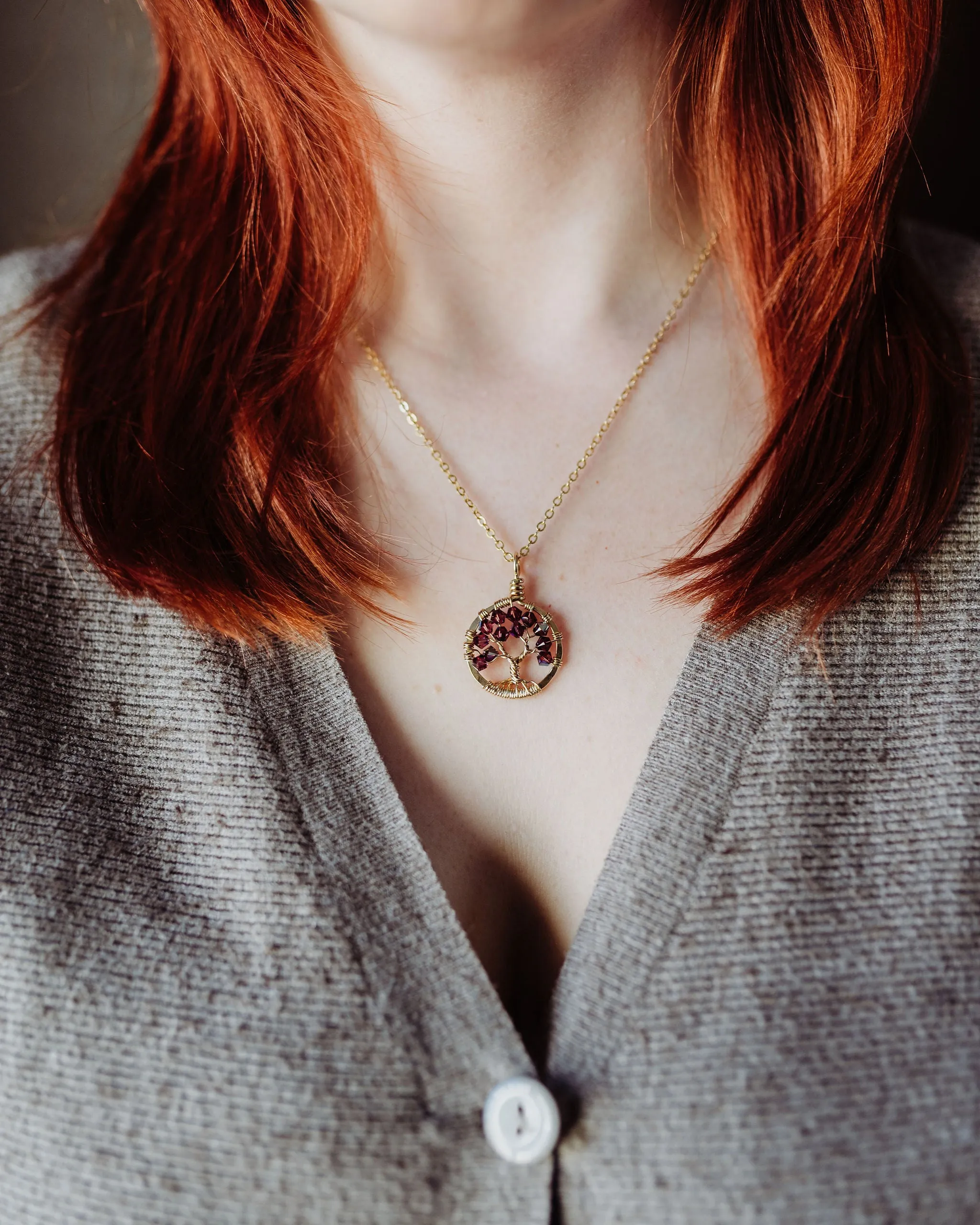 Gold Citrine Tree of Life Crystal Necklace (November)