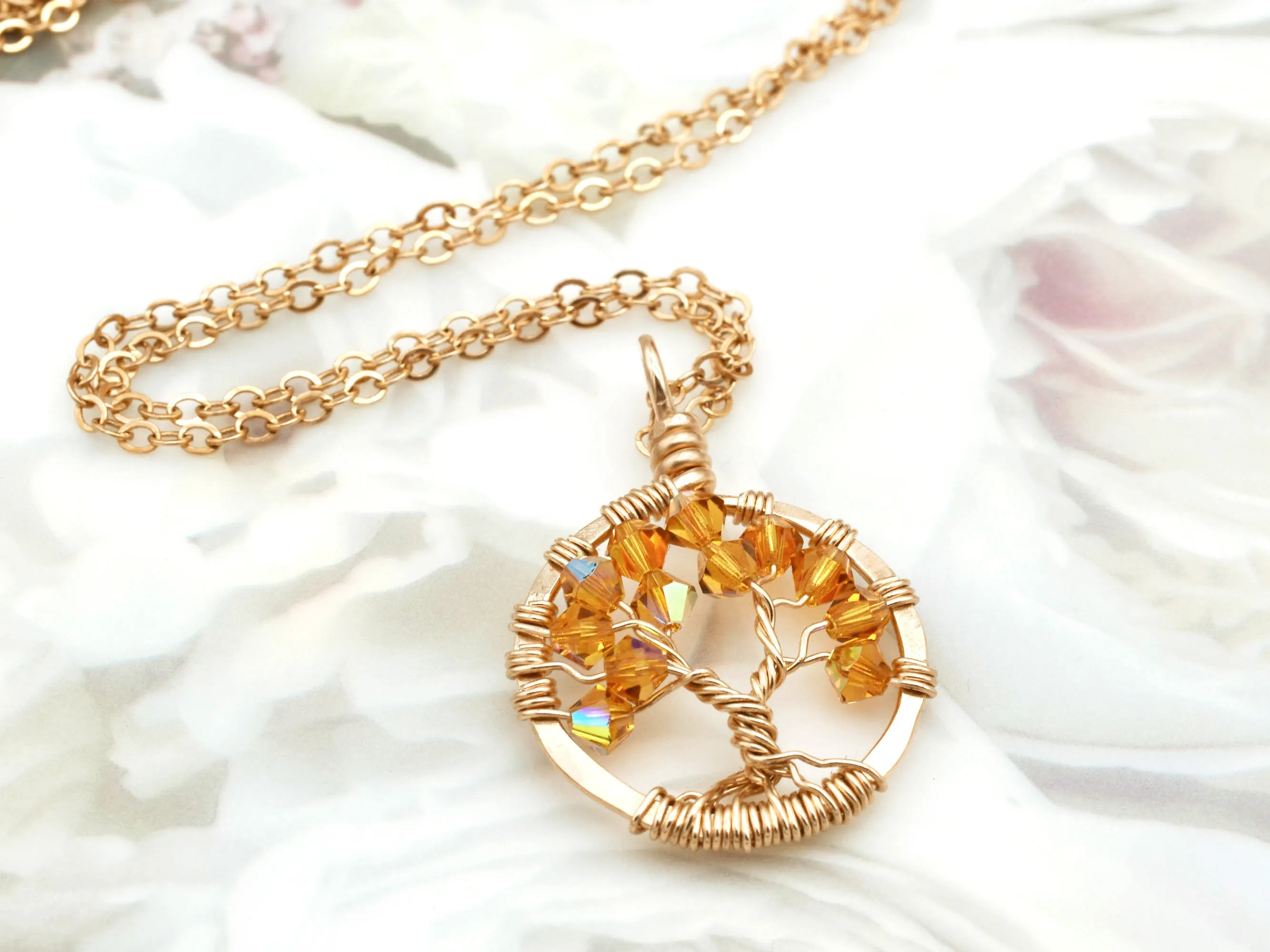 Gold Citrine Tree of Life Crystal Necklace (November)