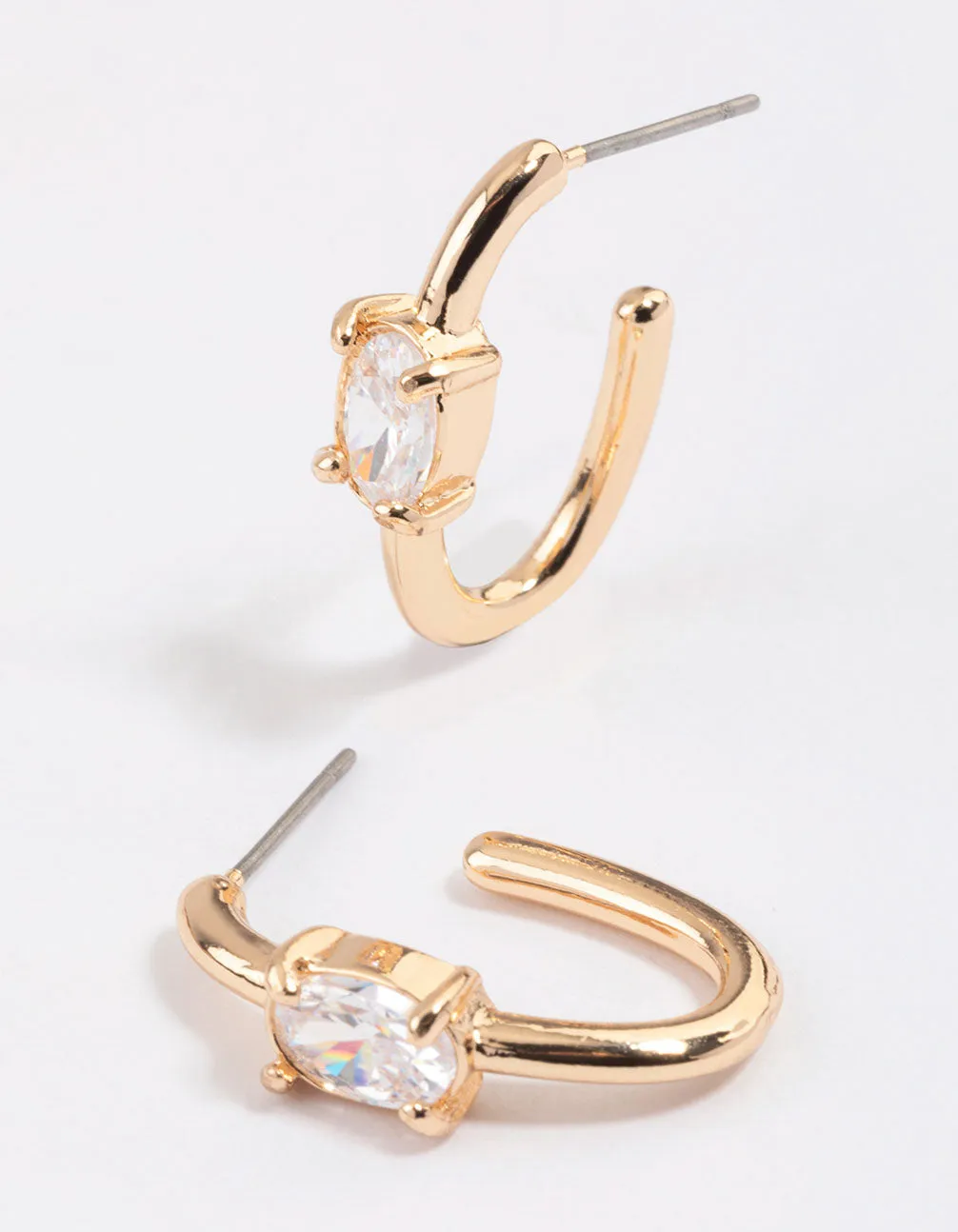 Gold Diamante Oval Hoop Earrings & Polishing Set