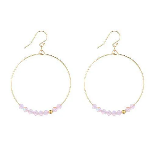 Gold Filled Pink Crystal Row Hoop Earrings