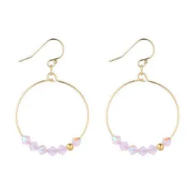 Gold Filled Pink Crystal Row Hoop Earrings