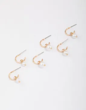 Gold Graduating Pearl Drop Huggie Earring 3-Pack