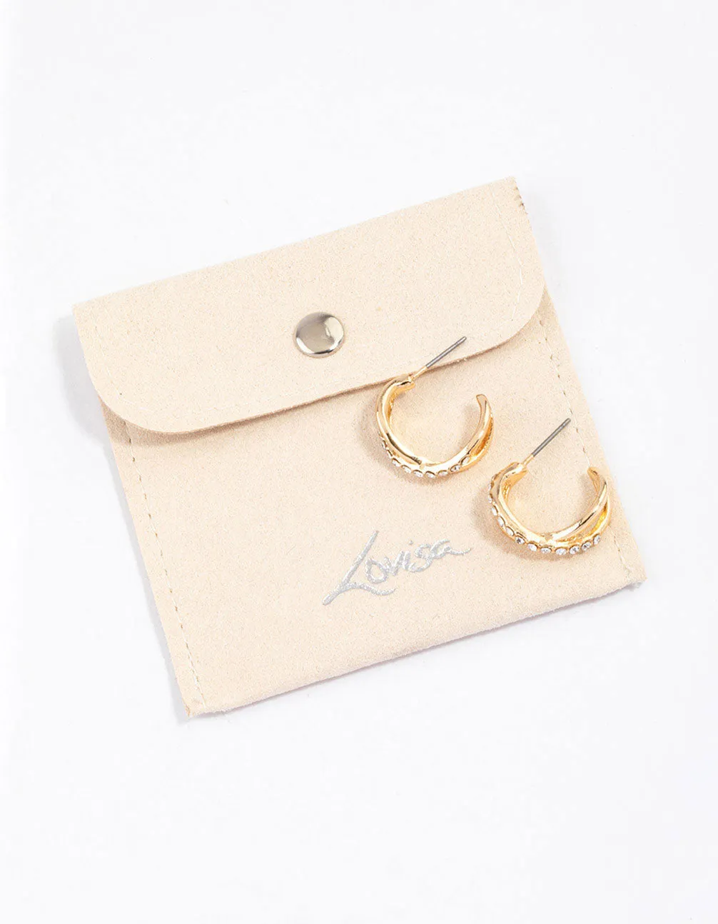 Gold Interlaced Diamante Hoop Earrings & Polishing Set