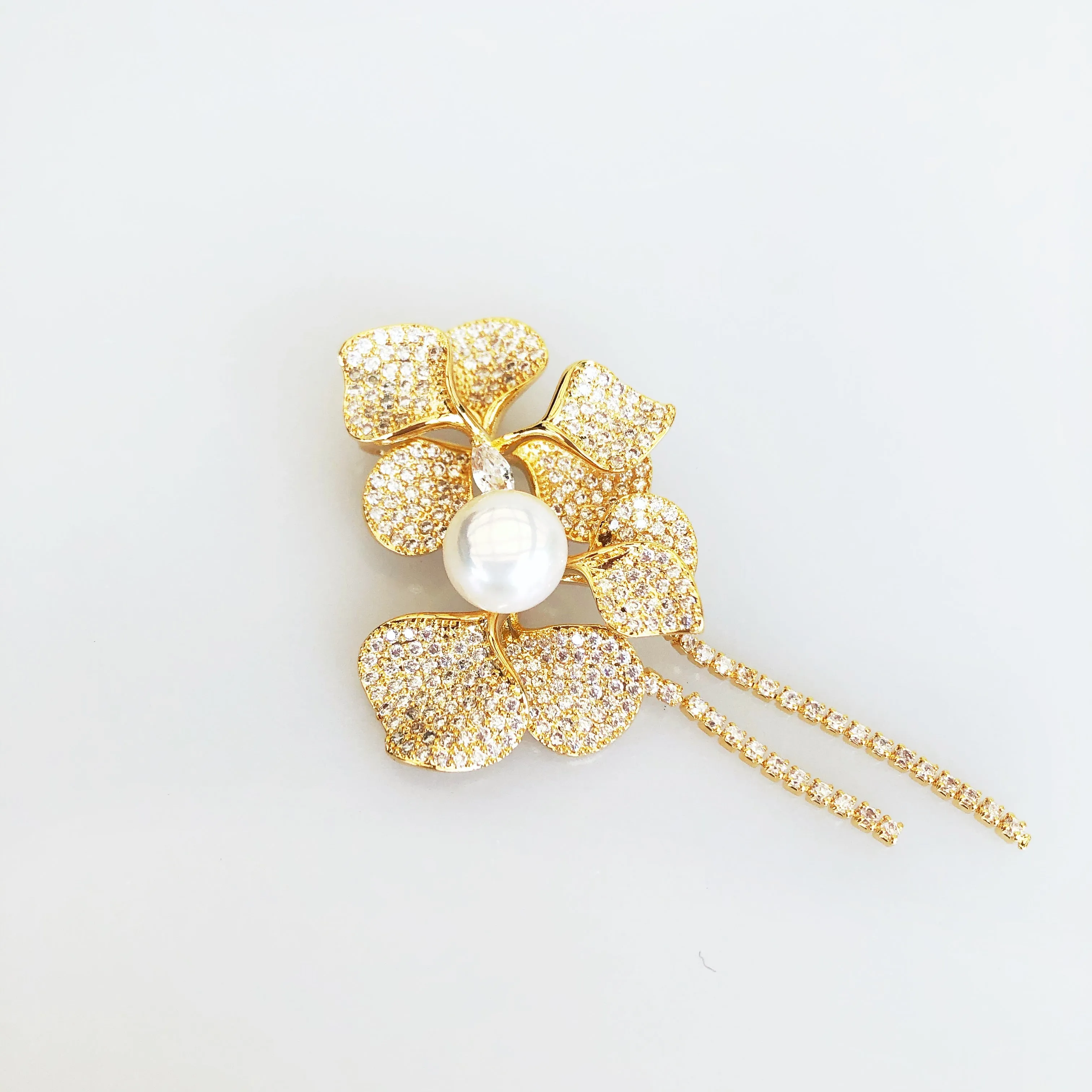 Gold Plated Orchid Zircon Brooch Pendant