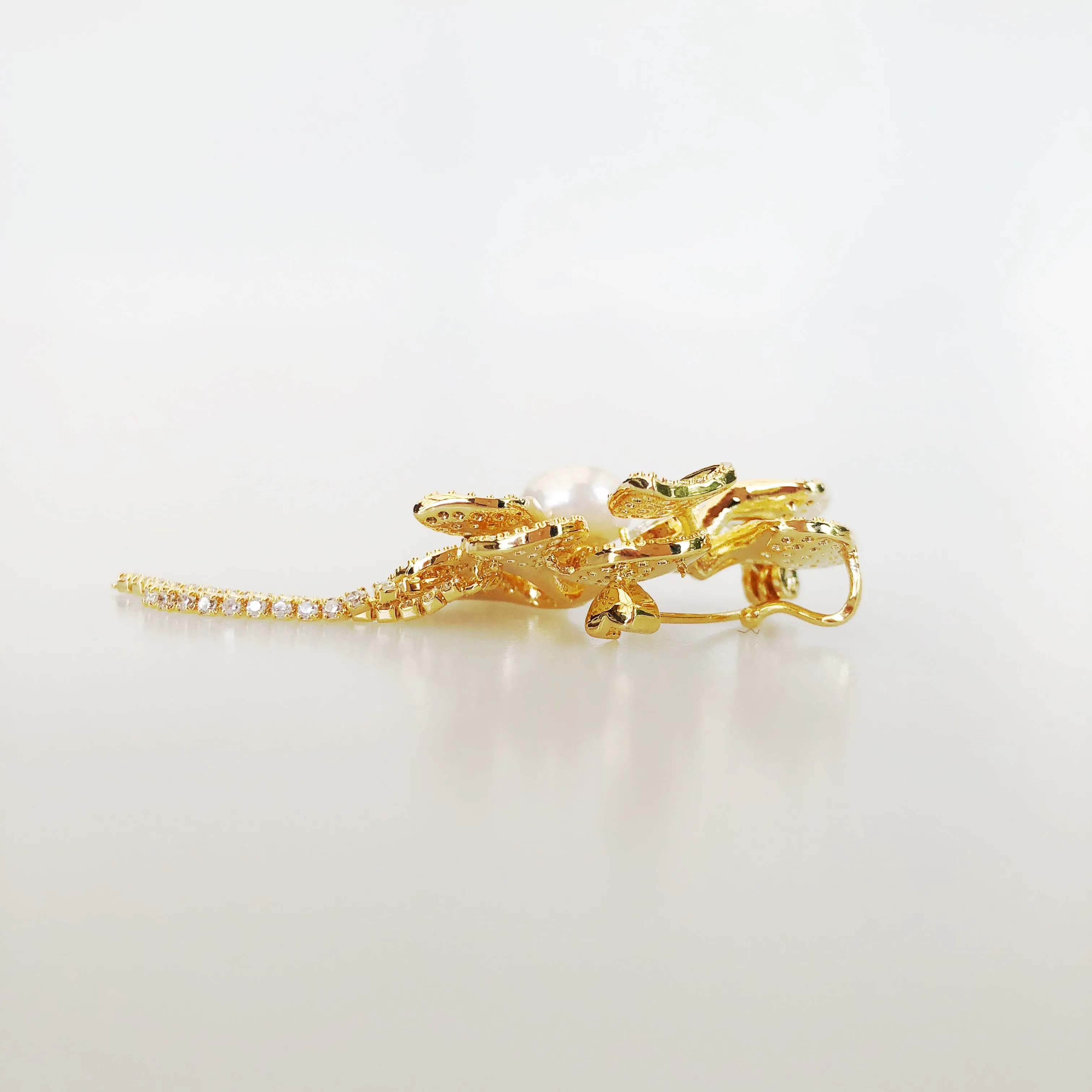 Gold Plated Orchid Zircon Brooch Pendant