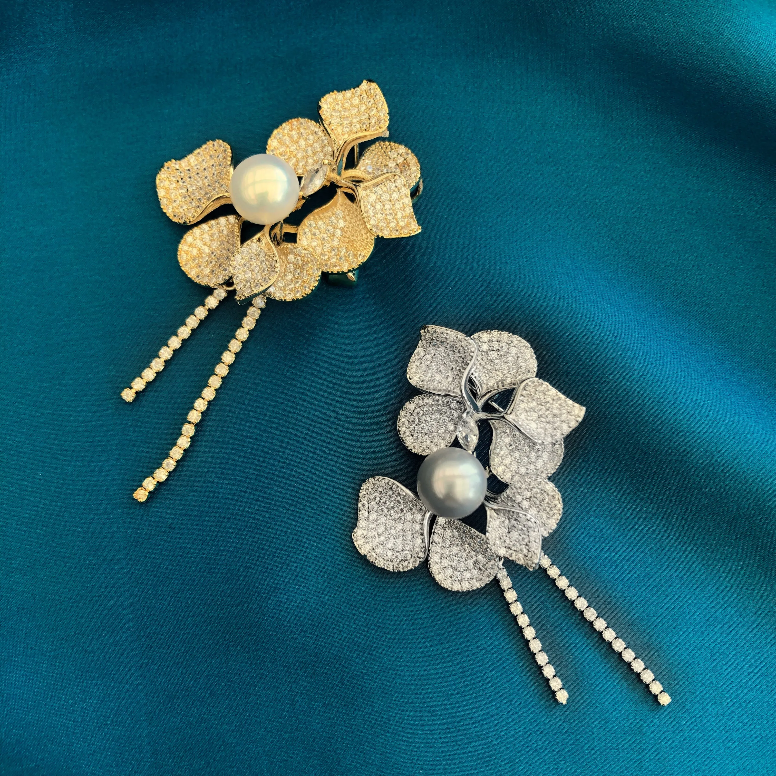 Gold Plated Orchid Zircon Brooch Pendant