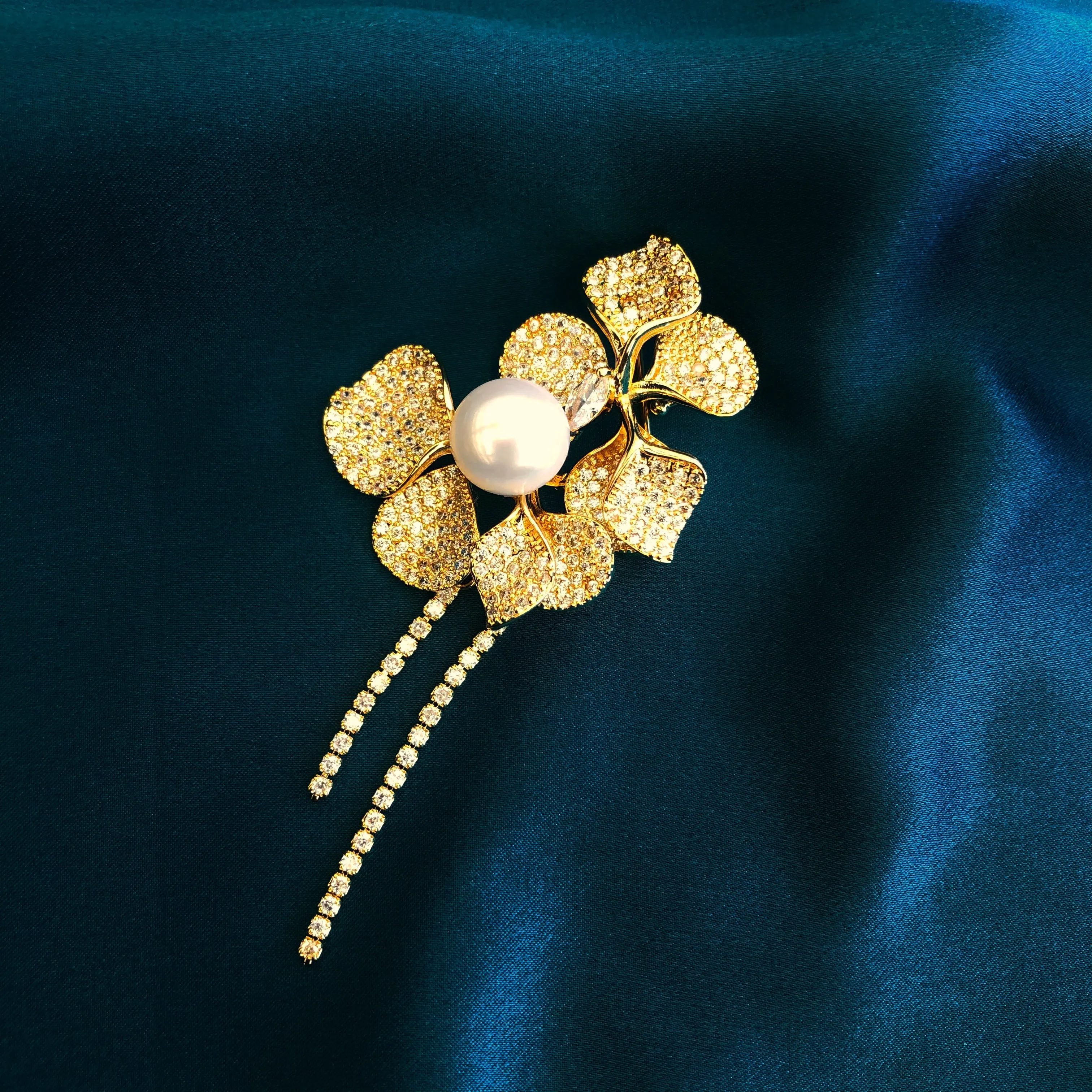 Gold Plated Orchid Zircon Brooch Pendant