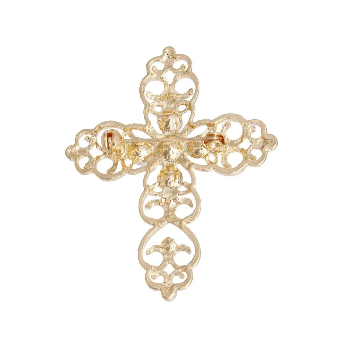 Gold Tone Filigree Multicolor Faux Gems Cross Brooch Pin