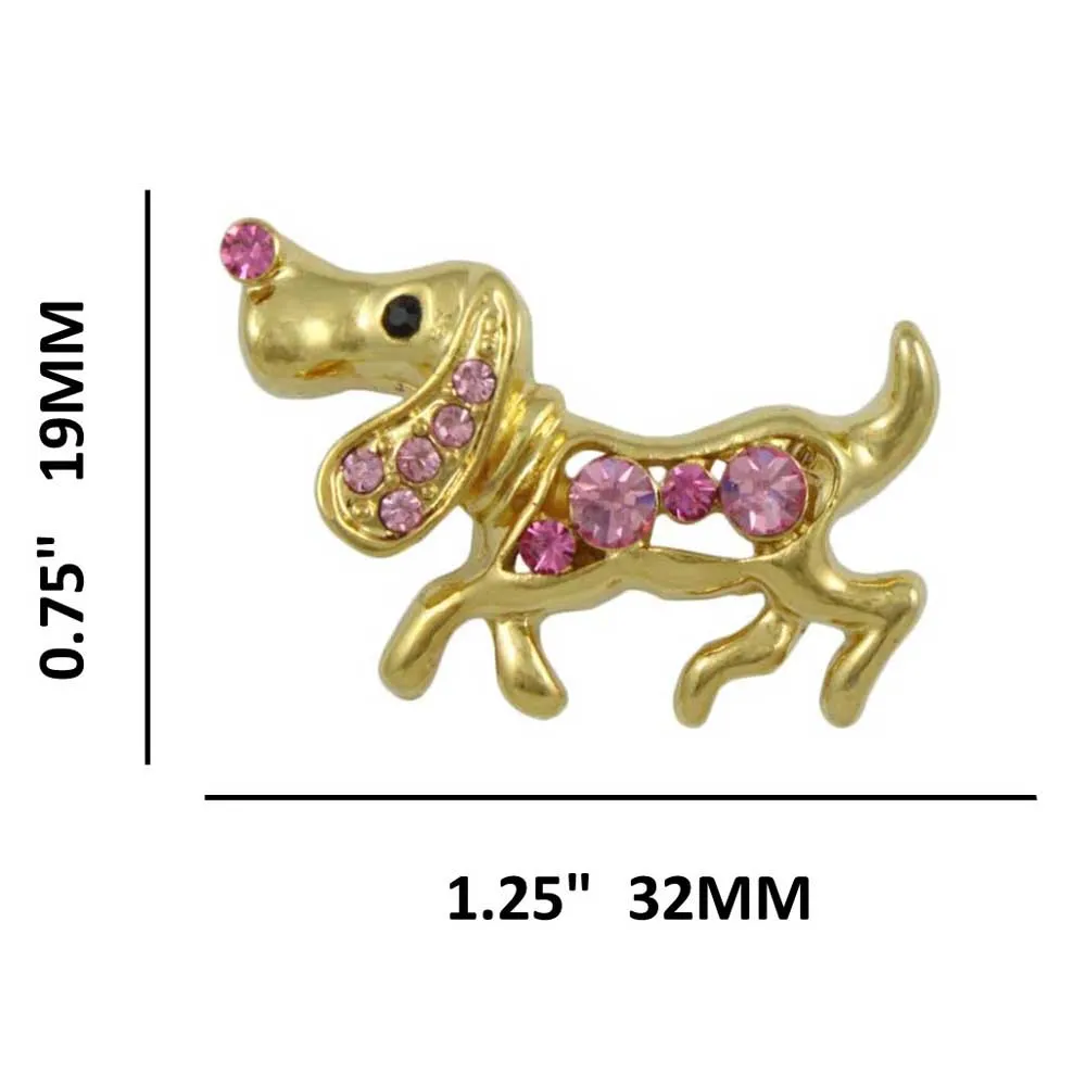 Gold with Pink Crystals Beagle Brooch Pin - PRD505