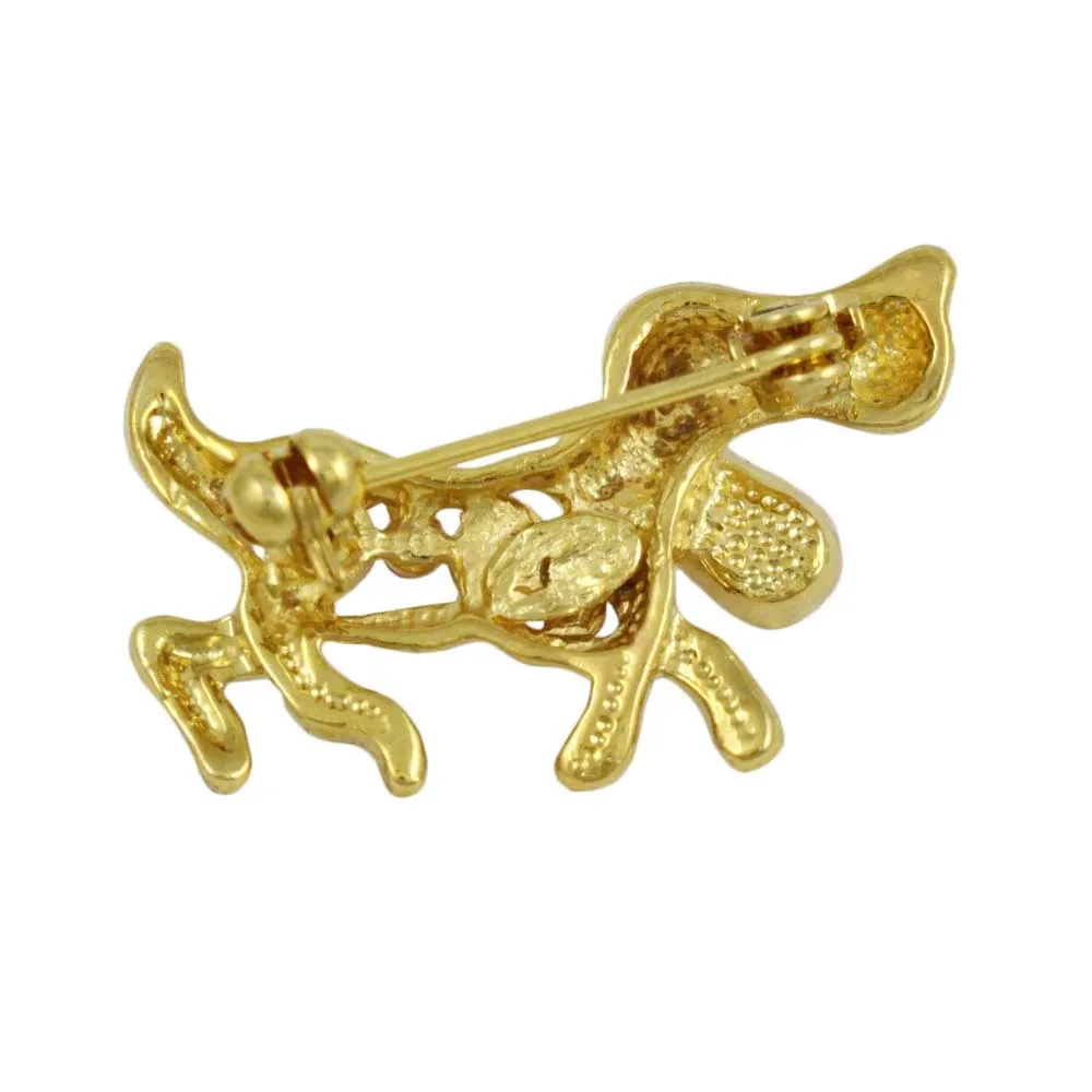 Gold with Pink Crystals Beagle Brooch Pin - PRD505