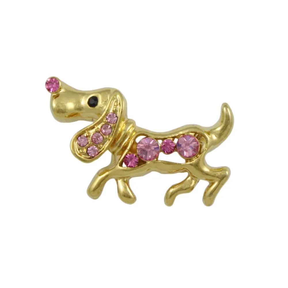 Gold with Pink Crystals Beagle Brooch Pin - PRD505