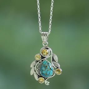 Golden Forest Mist Handmade Composite Turquoise and Citrine Necklace