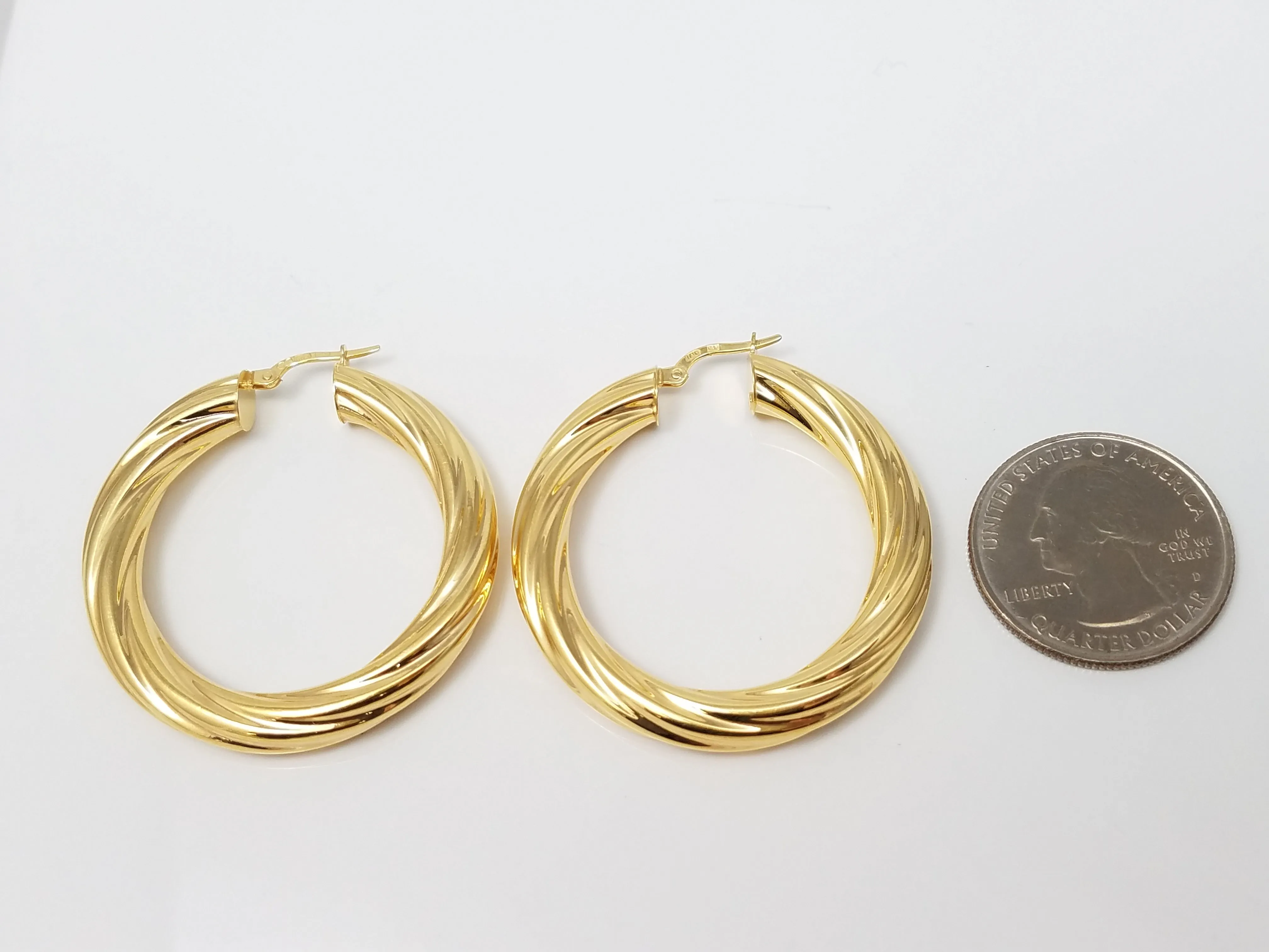 Grand 14k Yellow Gold Spiral Hollow Hoop Earrings Italy