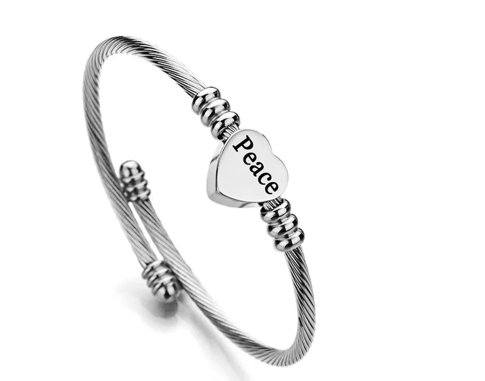 Gratuity Gift "Peace" Stainless Steel Charm Bangle