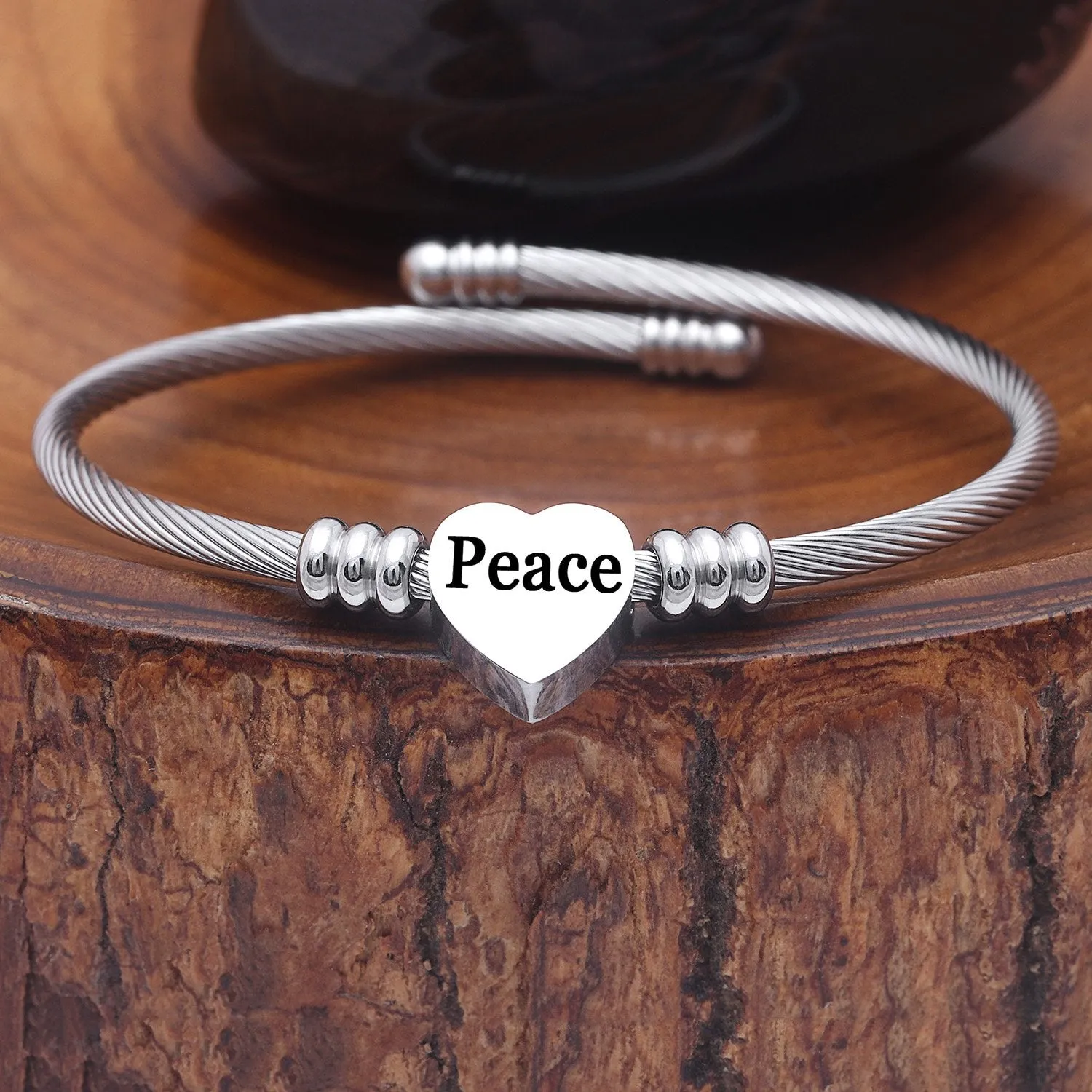 Gratuity Gift "Peace" Stainless Steel Charm Bangle