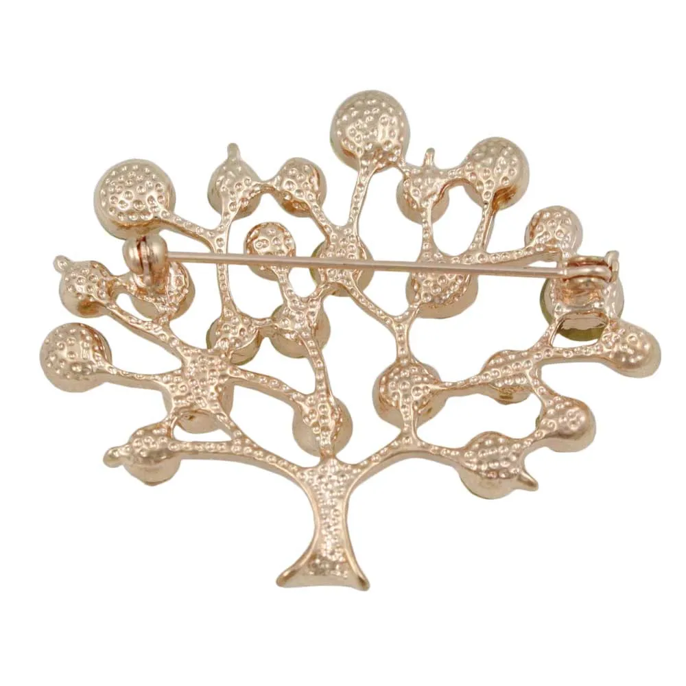 Green and Brown Crystal Tree of Life Brooch Pin - PRF517