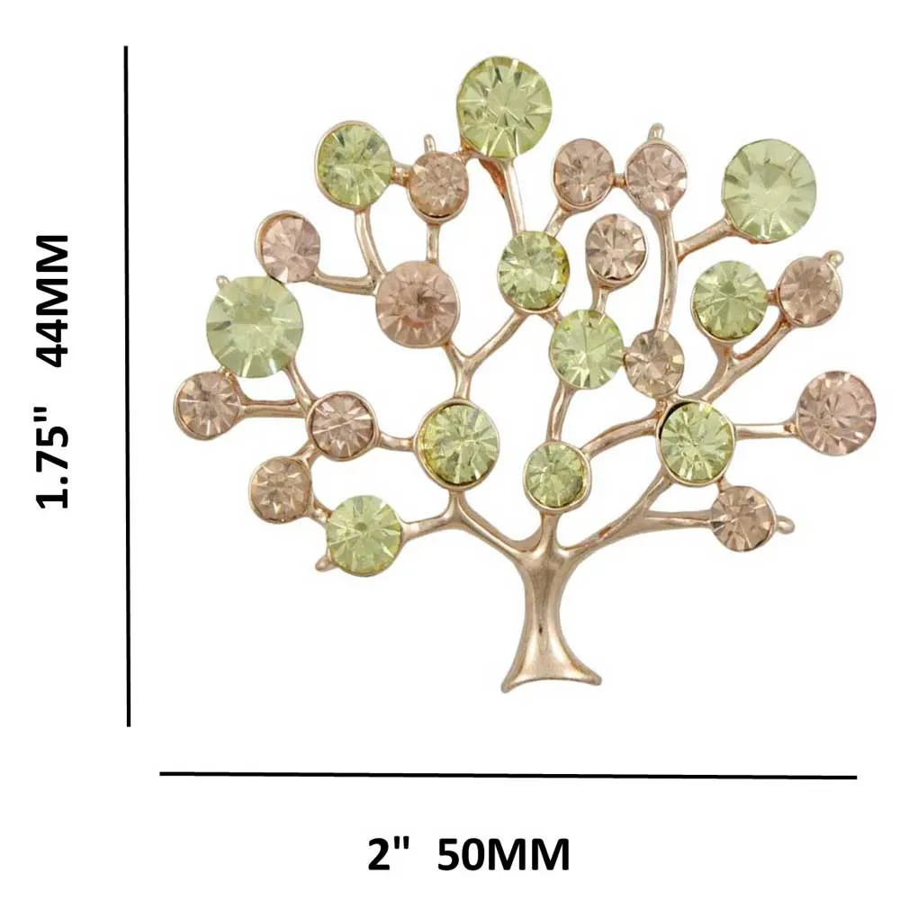 Green and Brown Crystal Tree of Life Brooch Pin - PRF517