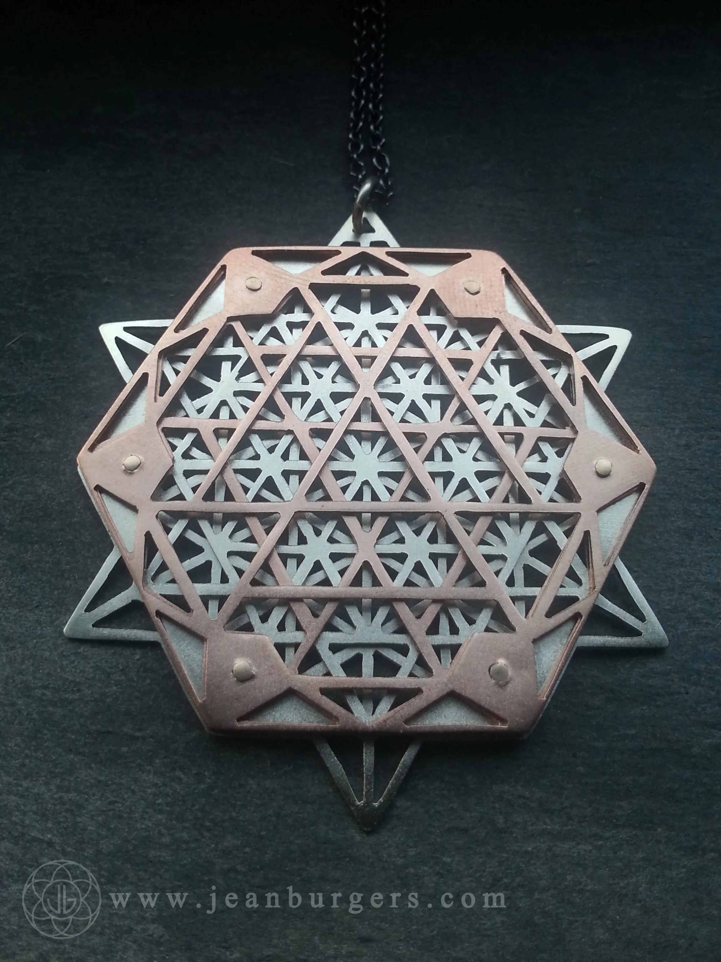 Handcut 64 Tetrahedron Grid Pendant - large