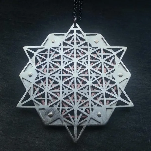 Handcut 64 Tetrahedron Grid Pendant - large