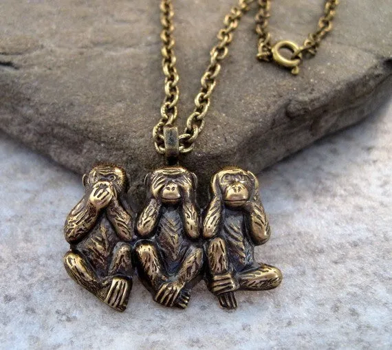 Handmade Oxidized Brass Monkey Necklace