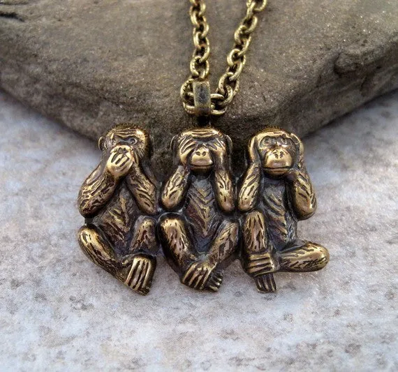 Handmade Oxidized Brass Monkey Necklace