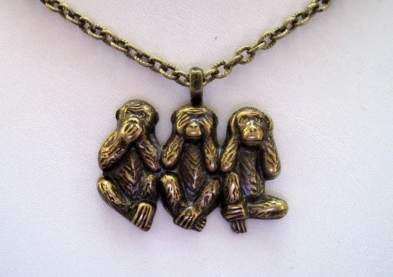 Handmade Oxidized Brass Monkey Necklace