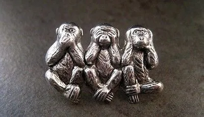 Handmade Speak Hear See No Evil Monkey Steampunk Tie Tack Lapel Pin Brooch