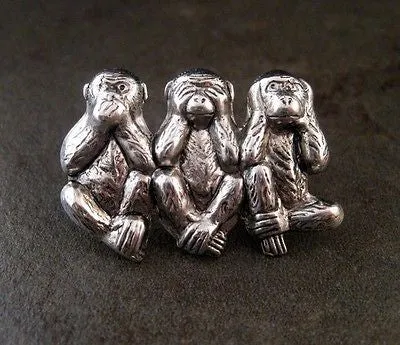 Handmade Speak Hear See No Evil Monkey Steampunk Tie Tack Lapel Pin Brooch