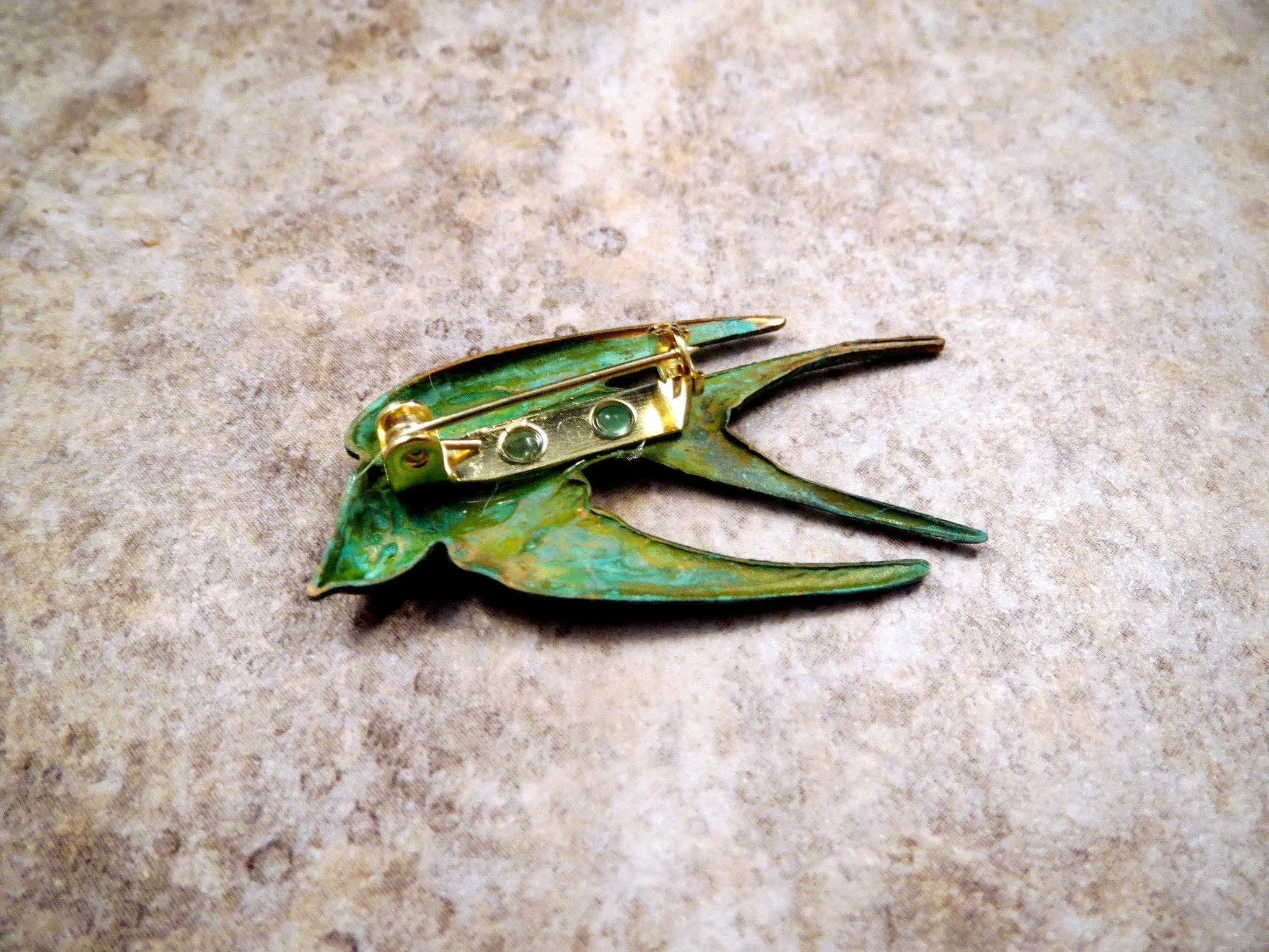 Handmade Verdigris Bird Brooch