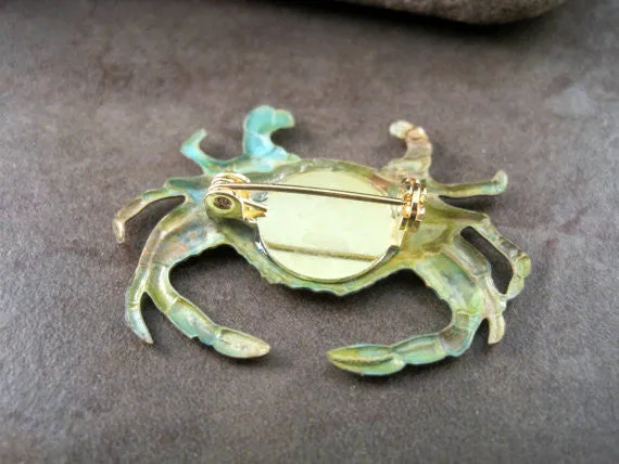 Handmade Verdigris Patina Crab Pin