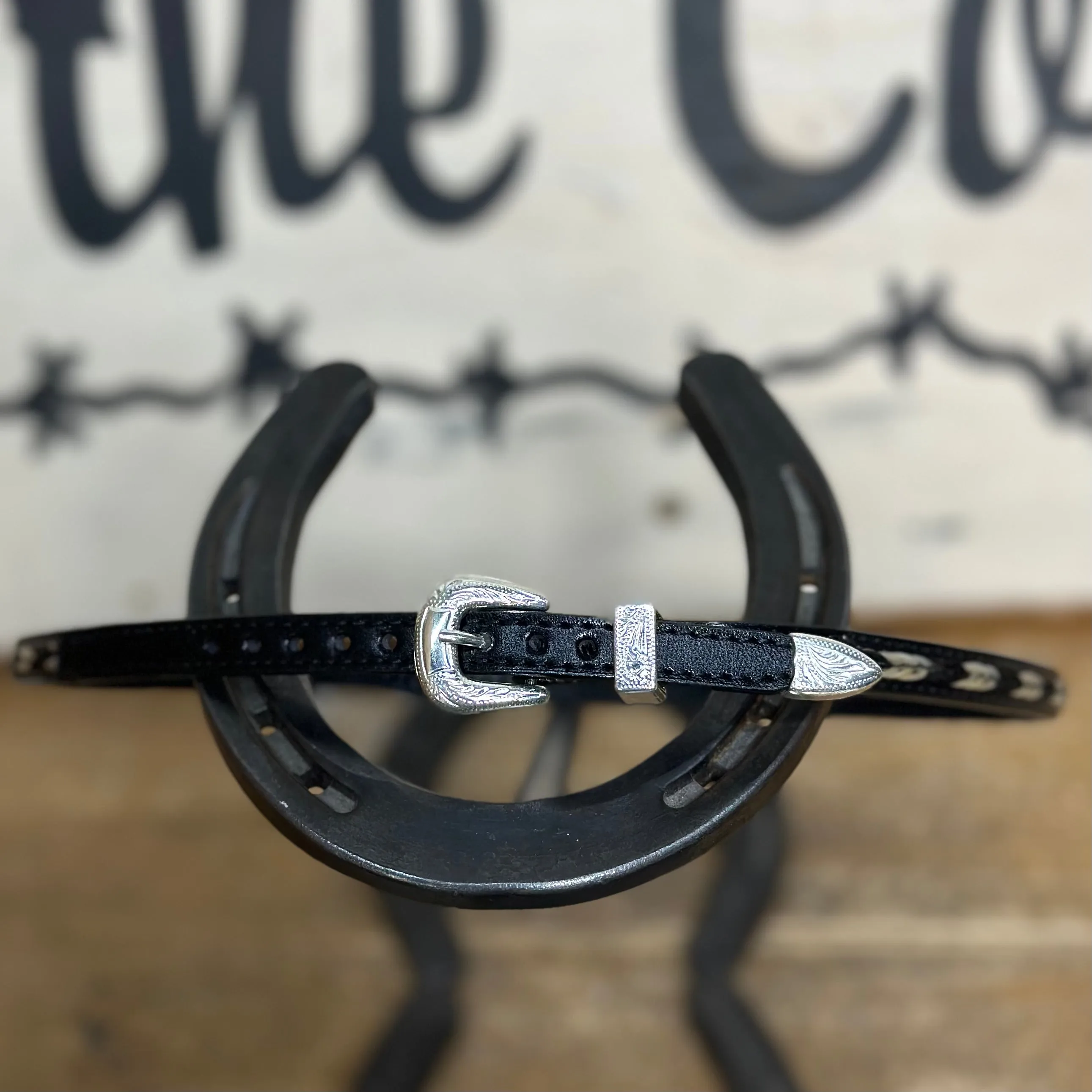 Hatband | Black Leather w/Ivory Horsehair Overlay Braid