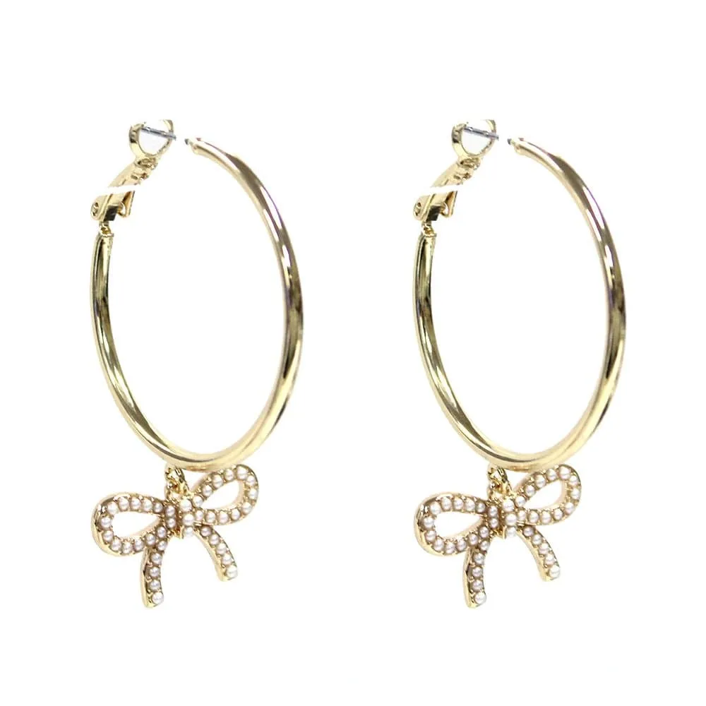 HE4066 Pearl Ribbon Hoop Earrings