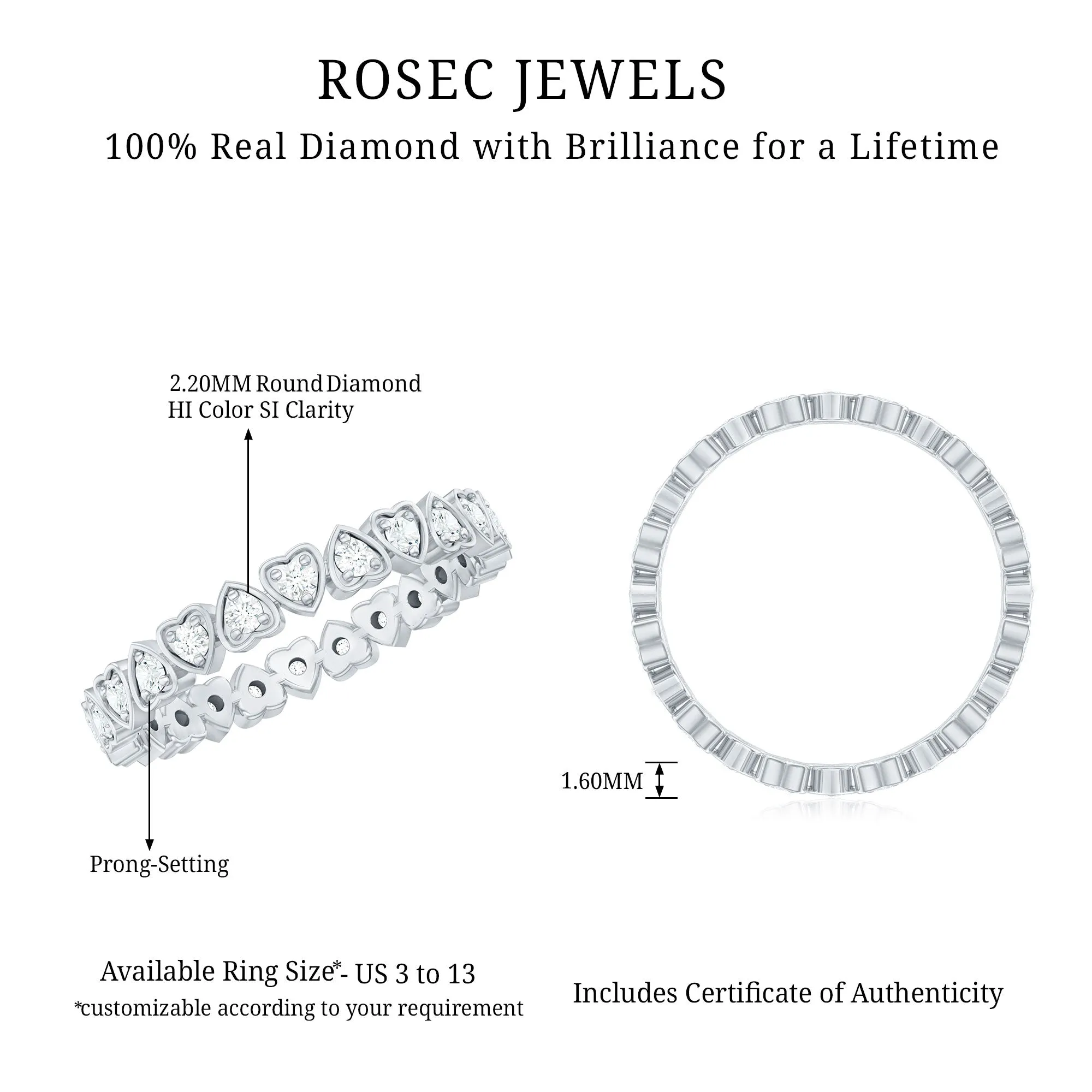 Heart Eternity Band Ring with Natural Diamond