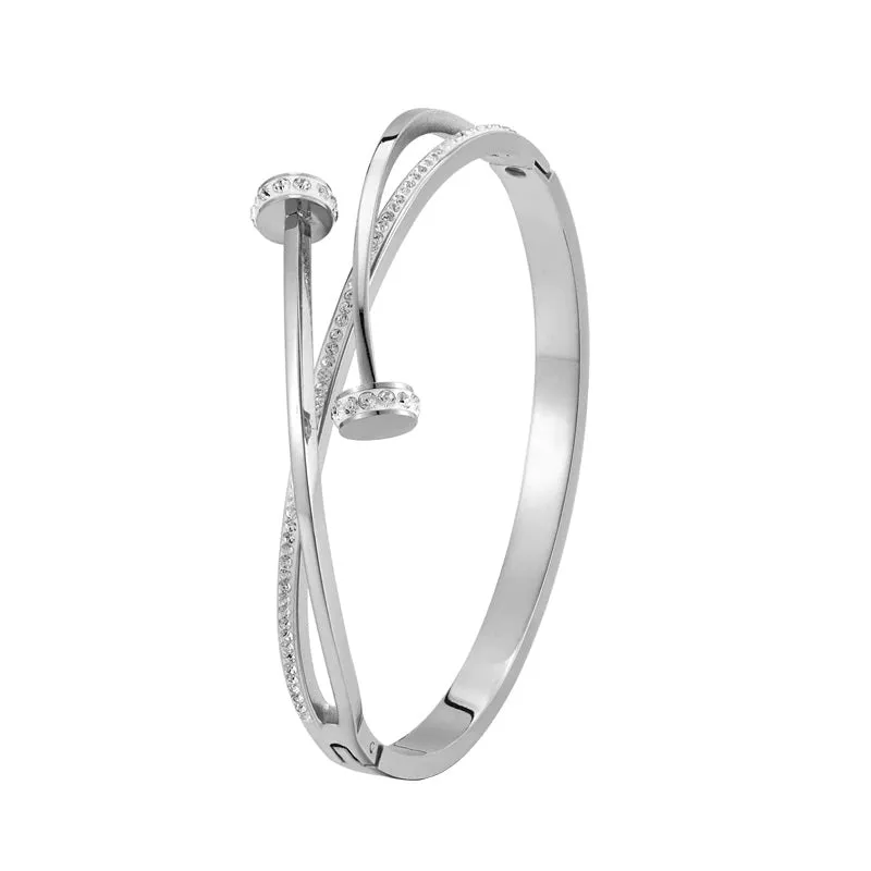 Iced CZ Double Nail Head Hinged Bangle Bracelet