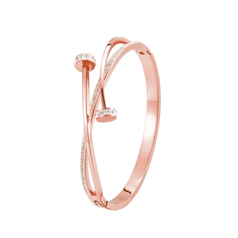 Iced CZ Double Nail Head Hinged Bangle Bracelet