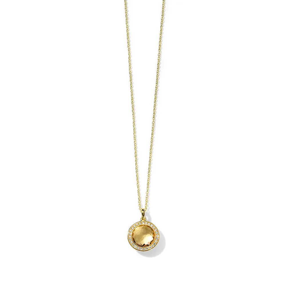 IPPOLITA Lollipop 18K Yellow Gold Mini Diamond Pendant Necklace in Honey Citrine