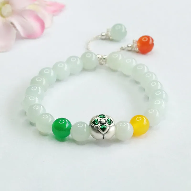 Jade Bracelet with Sterling Silver Ruyi Persimmon Design