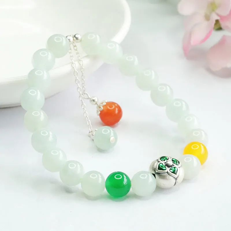 Jade Bracelet with Sterling Silver Ruyi Persimmon Design