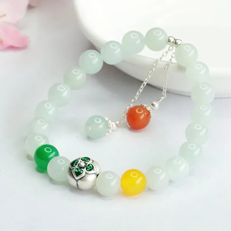 Jade Bracelet with Sterling Silver Ruyi Persimmon Design